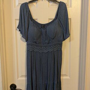 Lily Rose 2XL Blue [Floral/Smocked/Skater] Mini Dress Plus Size Summer